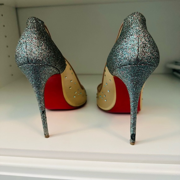 Christian Louboutin Beige Blue Crystal Embellished Mesh Follies Pumps Size 41 - Picture 8 of 16